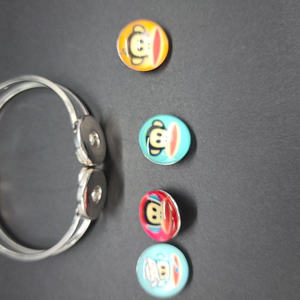 Double Snap Cuff Bracelet with 4 Frank Paul Snap Charms.